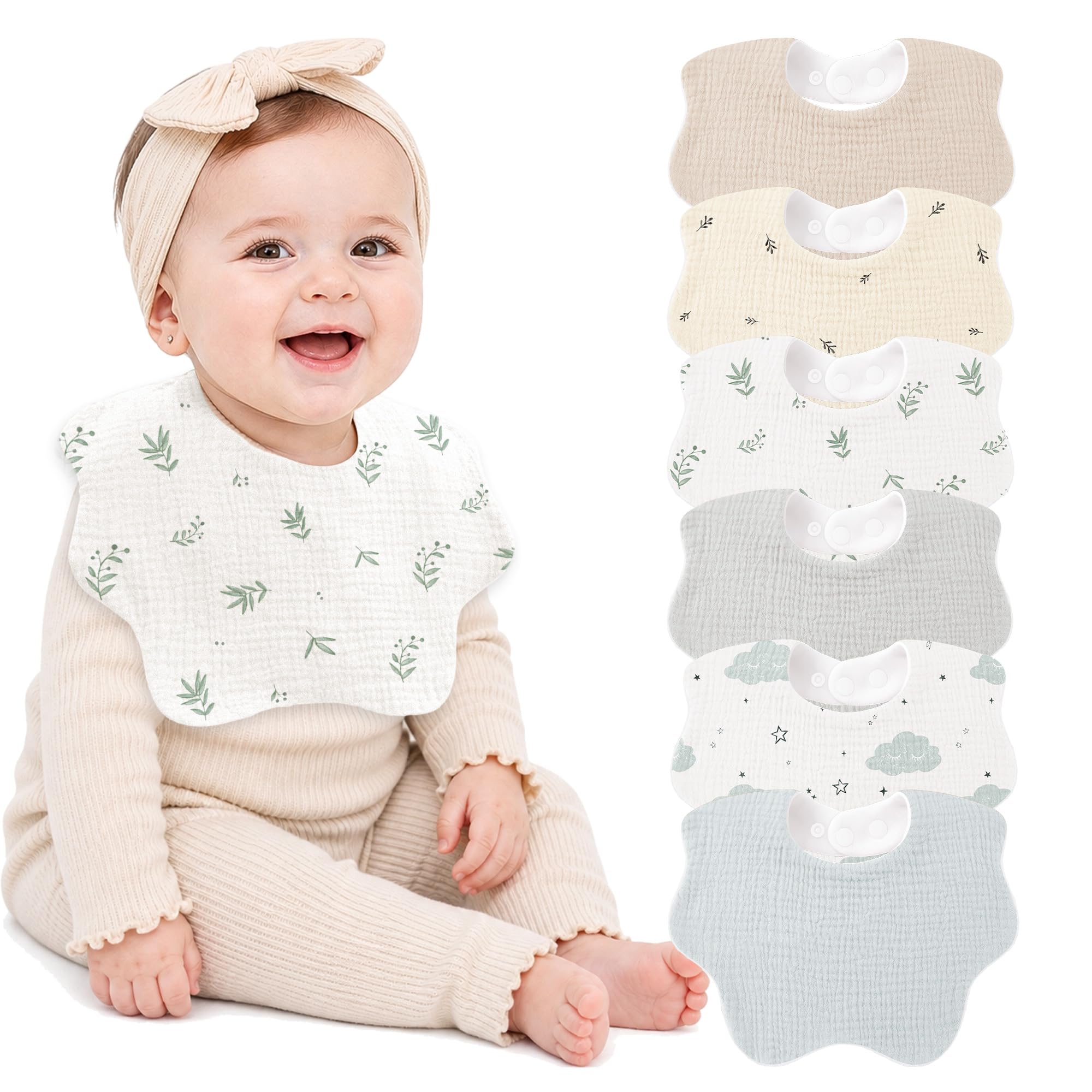 Bearmoss Muslin Baby Bibs for Drooling &amp; Teething Cotton Drool Bib 6 Pack