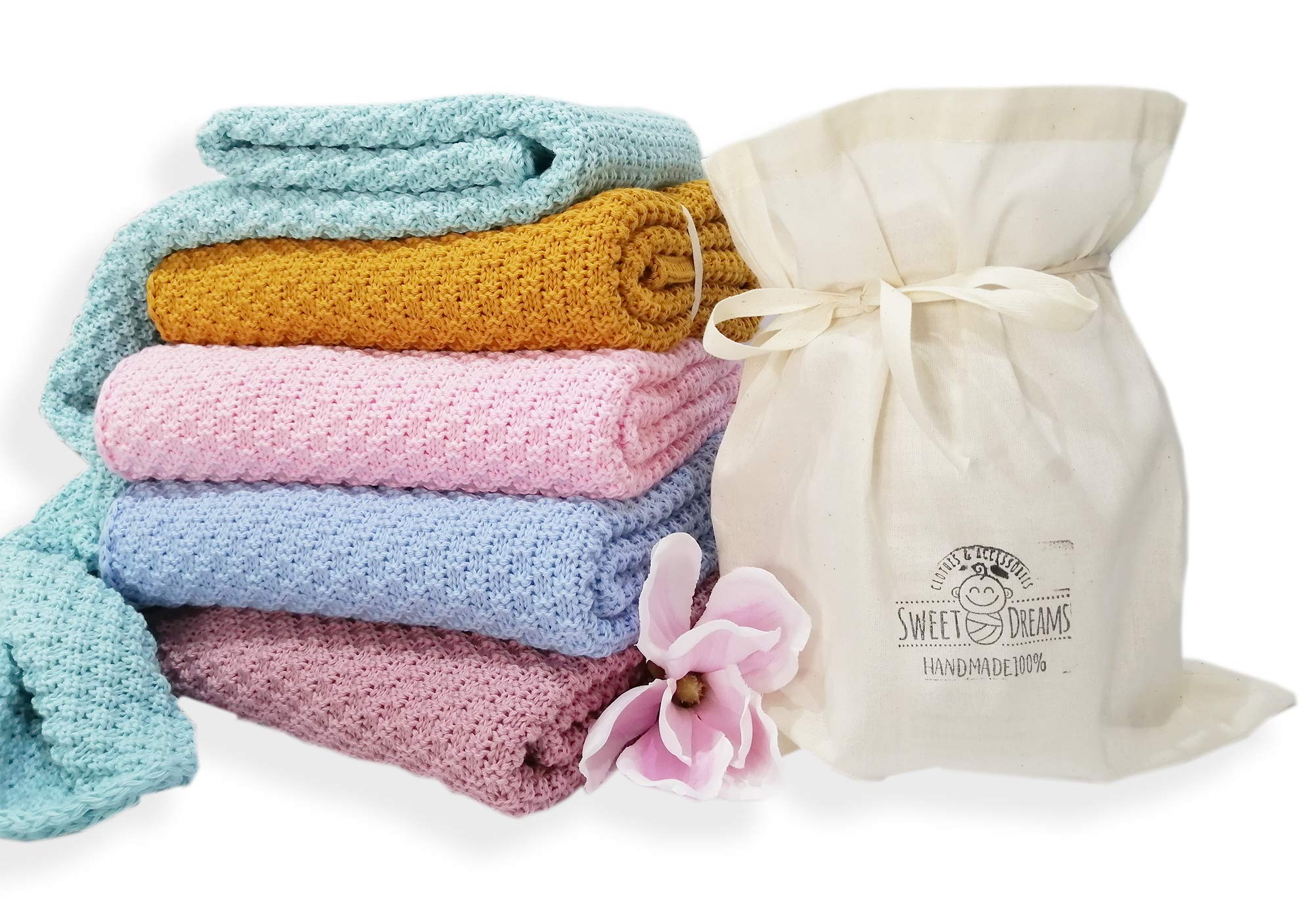 PIMKO Babydeken, gebreide deken, knuffeldeken, knuffeldeken, zacht en behaaglijk, ideaal voor thuis of voor onderweg, geschikt voor mensen met allergieën, van natuurlijk 100% katoen, maat 80 x 100 cm
