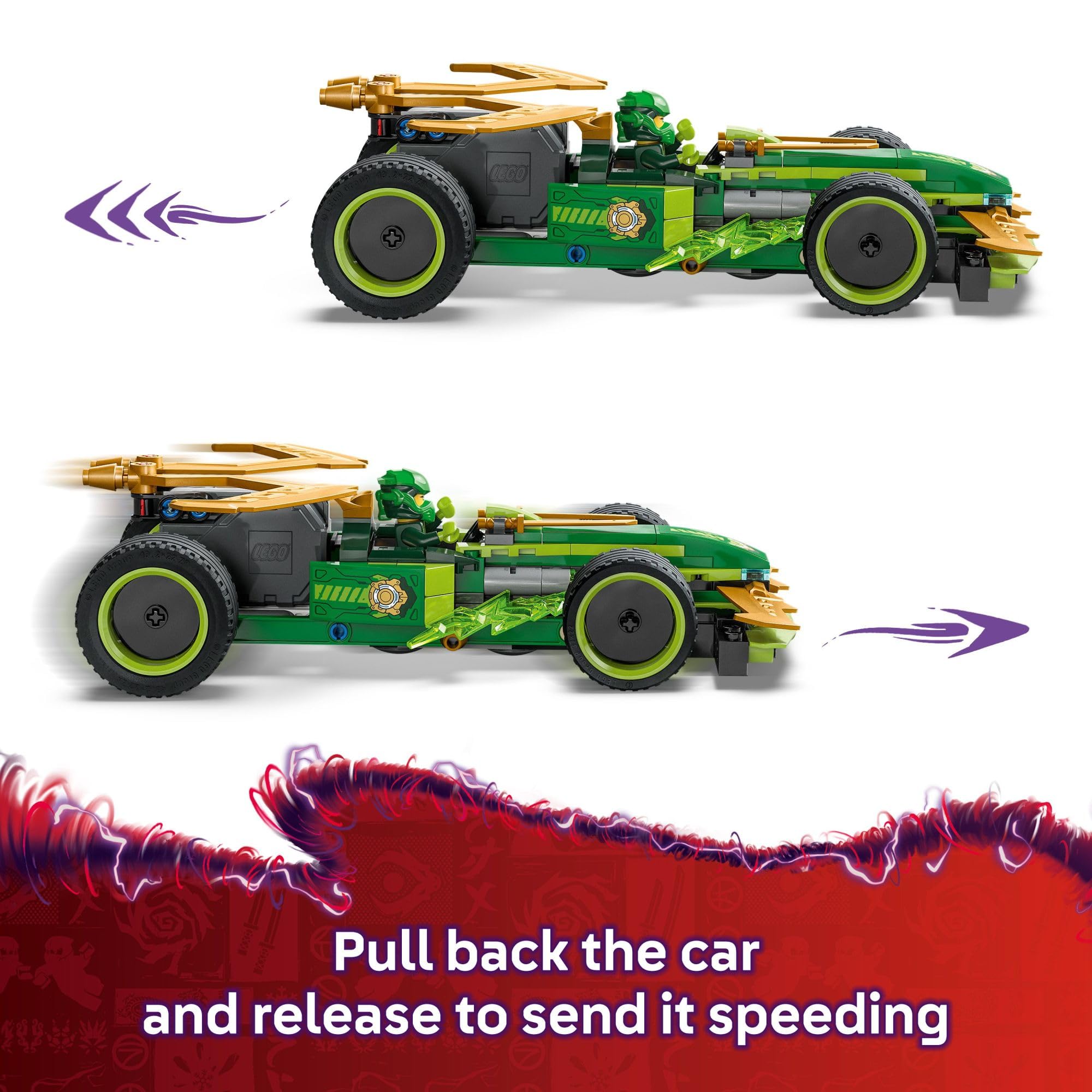LEGO NINJAGO Lloyd's Pull-Back Race Car Toy - Building Toy for Pretend Play for Boys and Girls, Ages 7+ - Toy Car for Kids with 2 Minifigures - Gift Idea for Birthdays - 71828 - Image 3