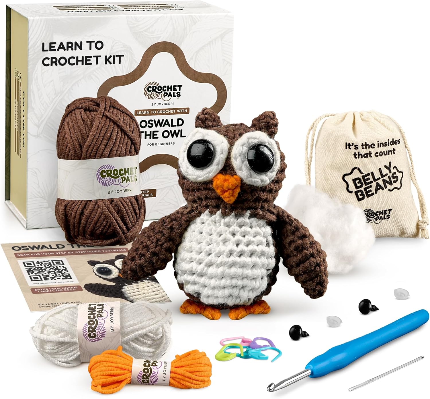 JOYBERRI Crochet Kit for Beginners - Beginner Crochet Kit for Adults - Learn to Make Amigurumi Animals with Step by Step Videos - All Materials Included