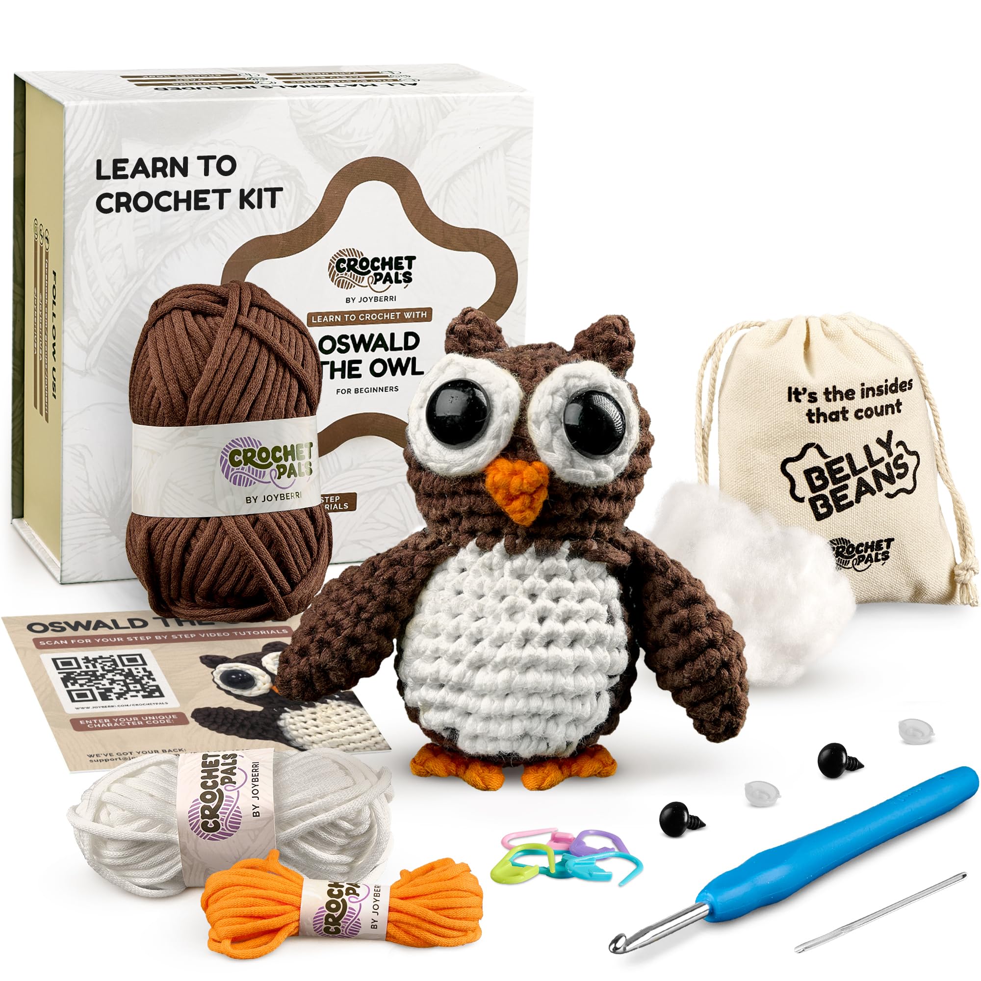 JOYBERRI Crochet Kit for Beginners - Beginner Crochet Kit for Adults - Learn to Make Amigurumi Animals with Step by Step Videos - All Materials Included