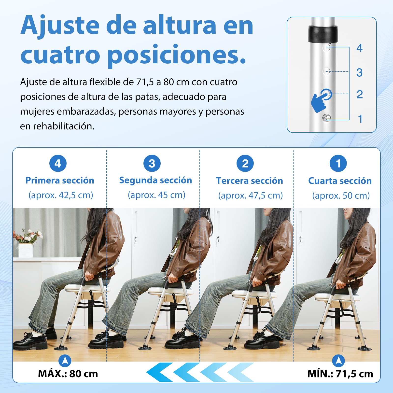 DEWEL Silla para Ducha para Personas Mayores, Silla Ducha Plegable (Gris) | con Respaldo y Brazos, InstalacióN Sin Herramientas, con Ranuras, Altura Ajustable, Capacidad de Carga 150 Kg