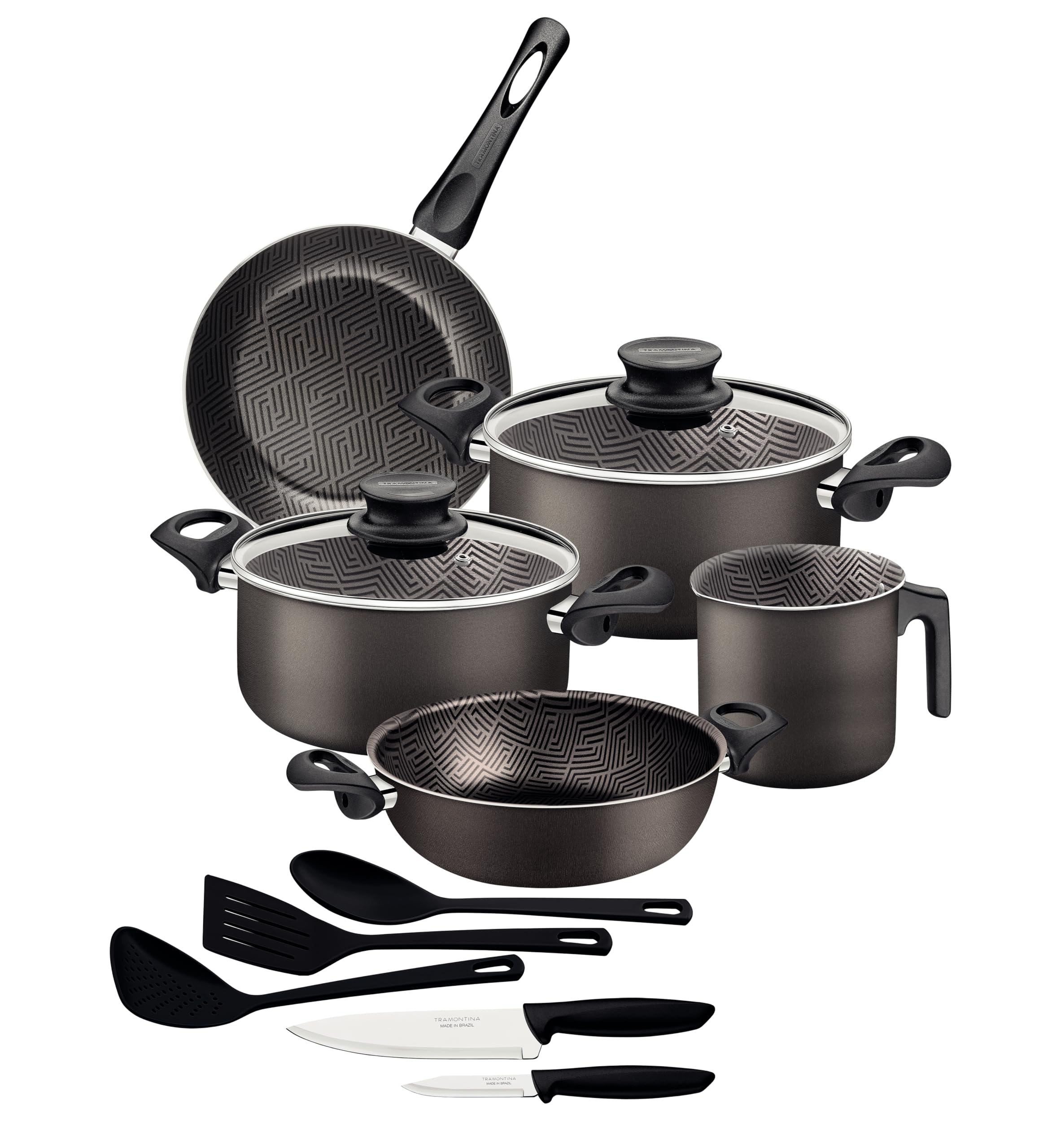 Tramontina Paris 12 Pieces Lead-Colored Aluminum Cookware Set with Interior and Exterior Starflon Max PFOA Free Nonstick Coating