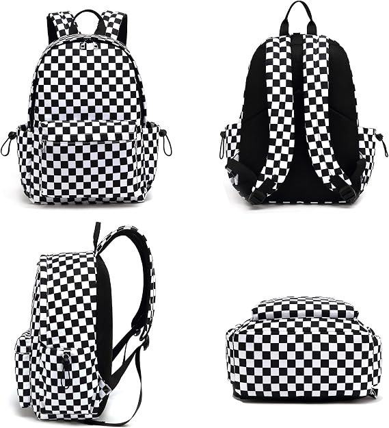 Checkered School Backpack for Girls Women, Teens School Bags Bookbags Ladies Laptop Backpacks