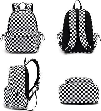 Checkered School Backpack for Girls Women, Teens School Bags Bookbags Ladies Laptop Backpacks