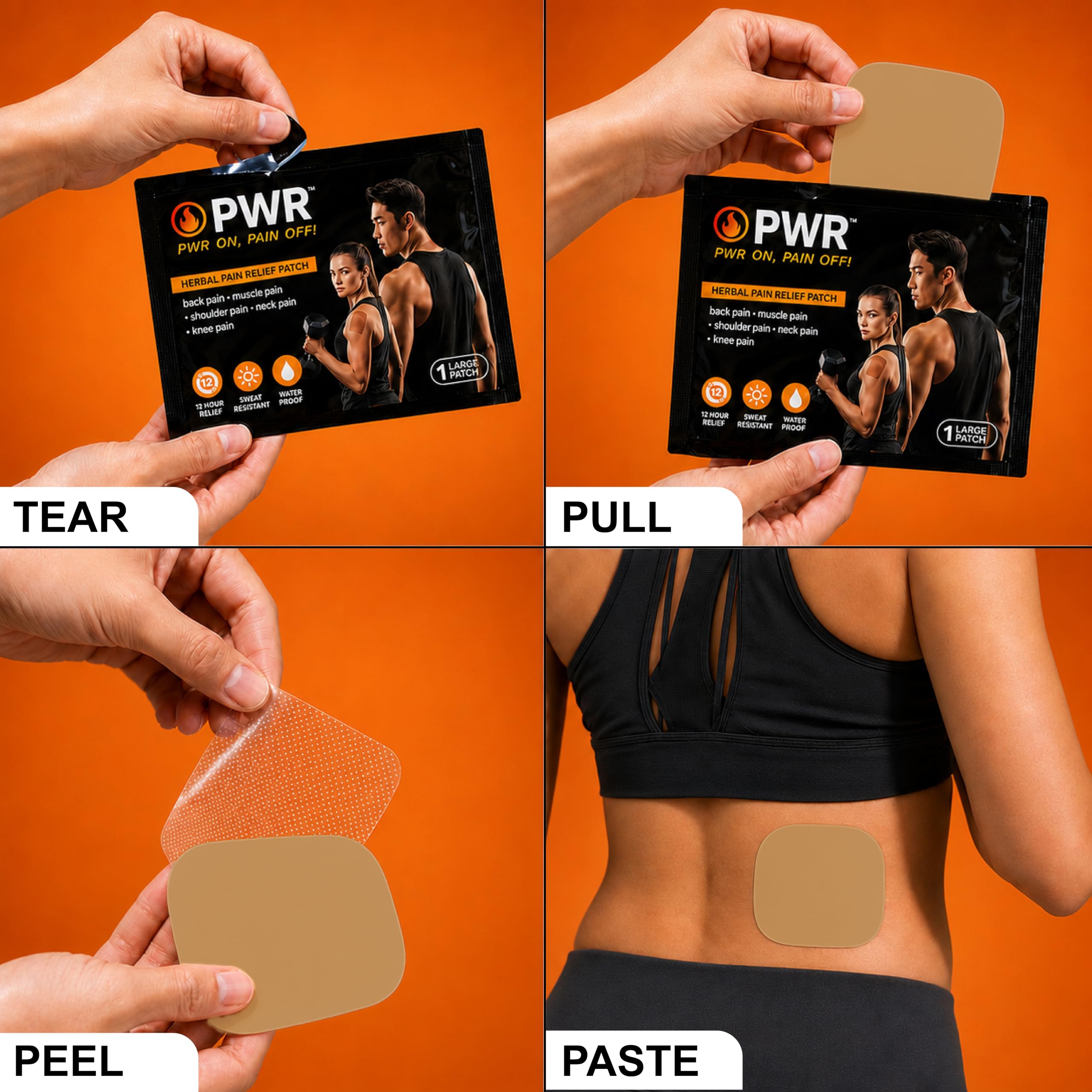 PWR Pain Relief Patch | Pack of 5 Large Patches | 12-Hour Targeted Pain Relief for Back, Neck, Shoulder, Knee & Muscle Pain | Waterproof, Sweat-Resistant | No-Smell Herbal Ayurvedic Pain Relief Patches — Amazon image 5