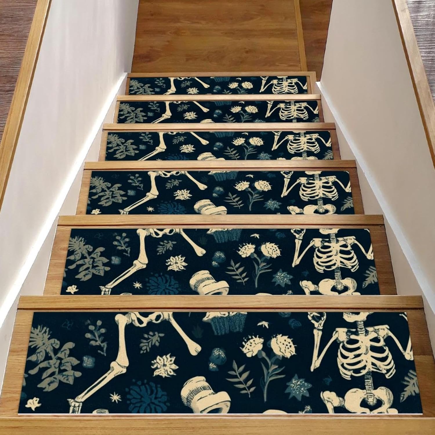 Stair Treads Non Slip Stair Runners for Wooden Steps Indoor, 15PCS 8"x30" Skeleton Pattern (2) Carpet Treads for Wood Stairs Staircase Step Treads for Kids & Dogs, Stair Covers