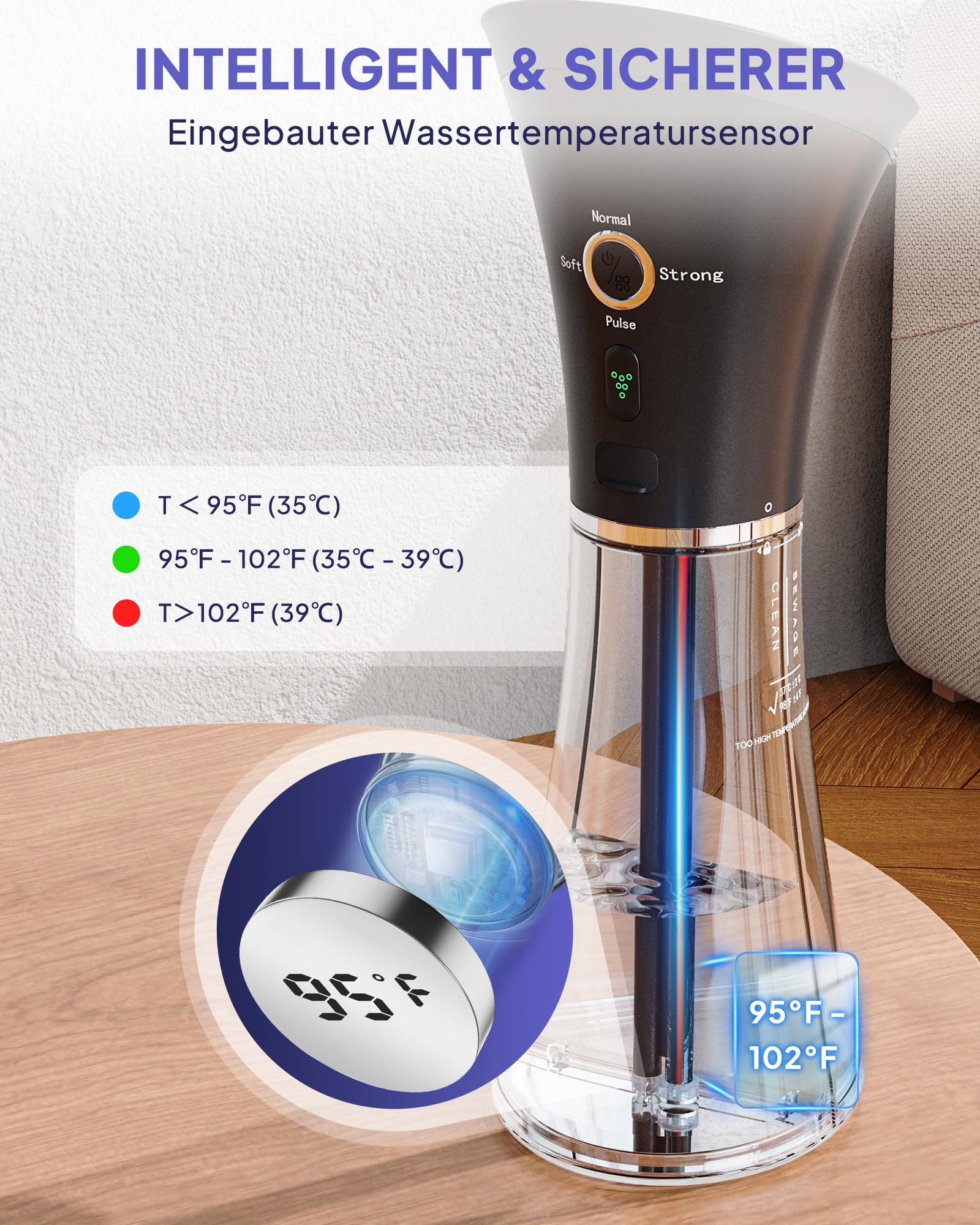 Limpiador de oídos removedor de cerumen con tanque doble integrado, limpiador de oídos seguro con sensor inteligente de temperatura del agua, limpiador de oídos eléctrico IPX7