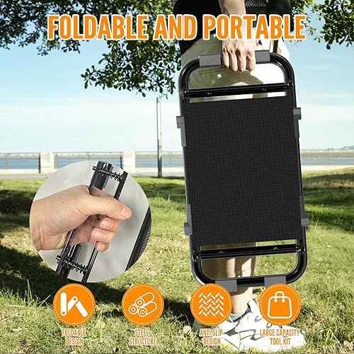 Miniatura 7 de Rodillero y asiento de jardín, almohadilla de rodillas más ancha y gruesa, taburete de jardinería resistente con bolsa de herramientas de jardinería