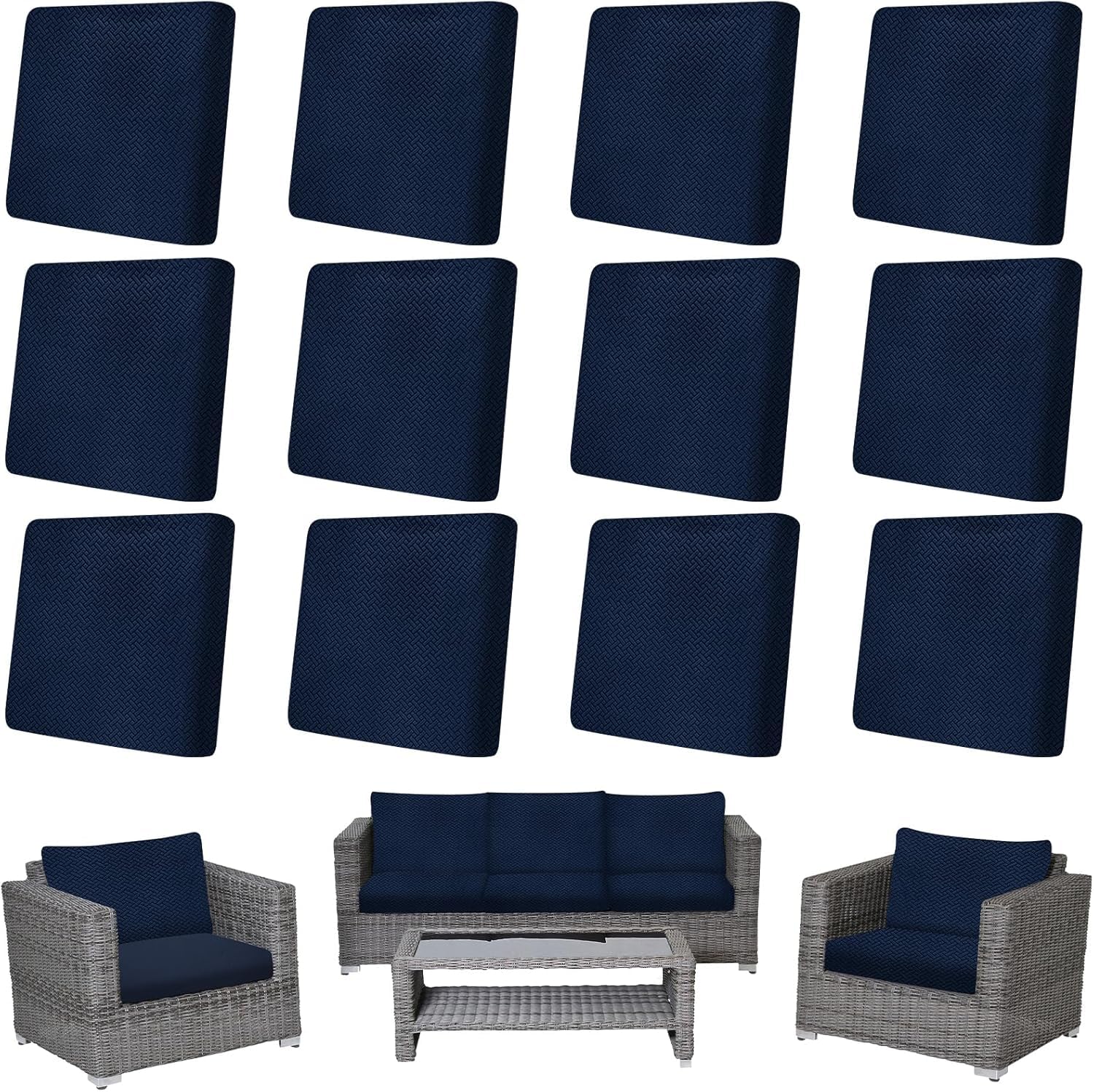 12 Pcs Stretch Patio Cushion Cover Outdoor Cushions Cover Slipcovers Couch Covers Replacement Sofa Cushions Covers Thick Jacquard Textured Twill Fabric Patio Furniture (Navy)