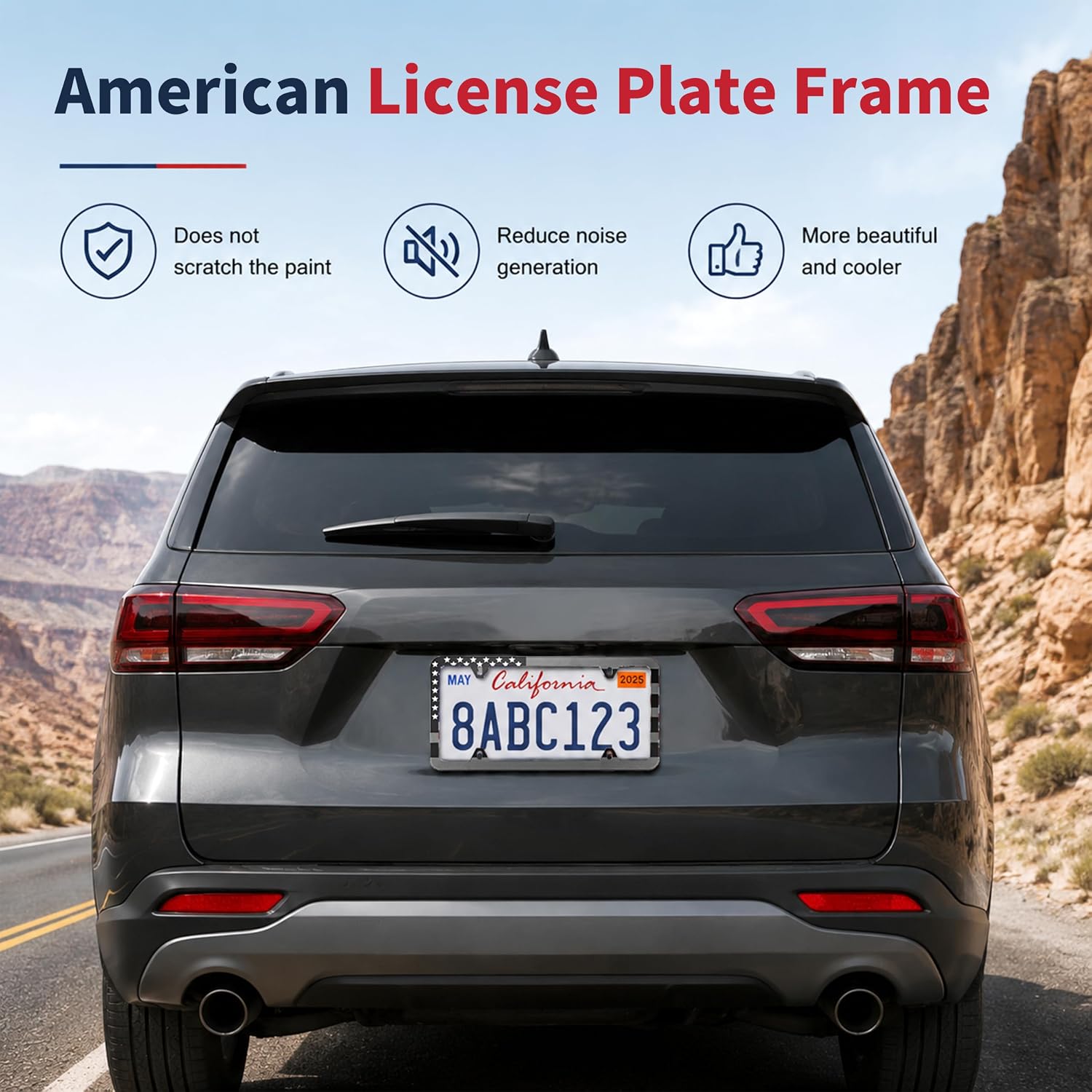 2 Pack American Flag License Plate Frame Holder, Universal Matte Stripe US Flag Patriotic, Stainless Steel Car Plate Frame Covers with Screws Fasteners Caps and Tool