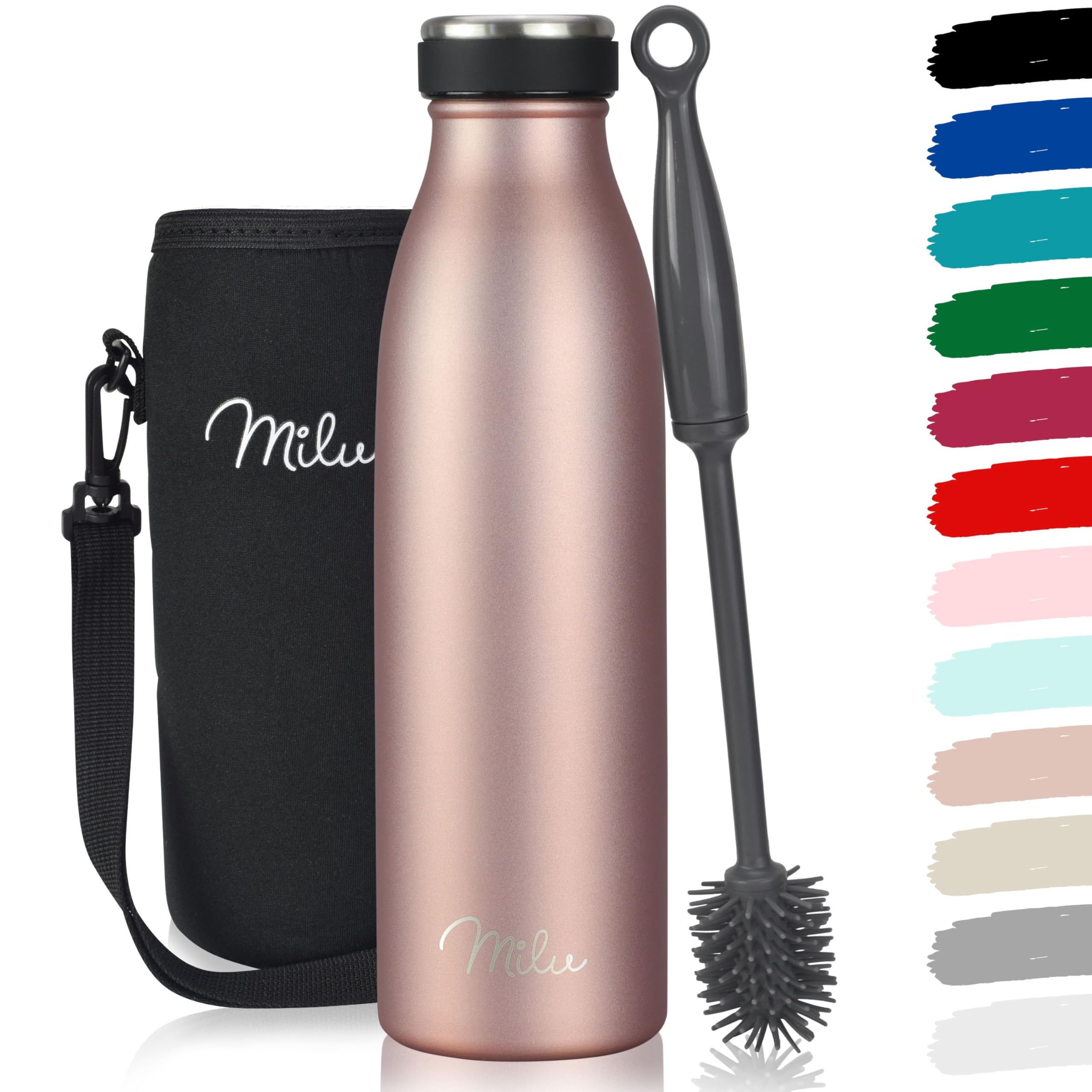 Milu Stainless Steel Drinking Bottle 350 ml - Insulated Thermo Flask for Water - Leak Proof, Insulated and Double Walled, Carbonated (Grey, 350 ml) — view 53