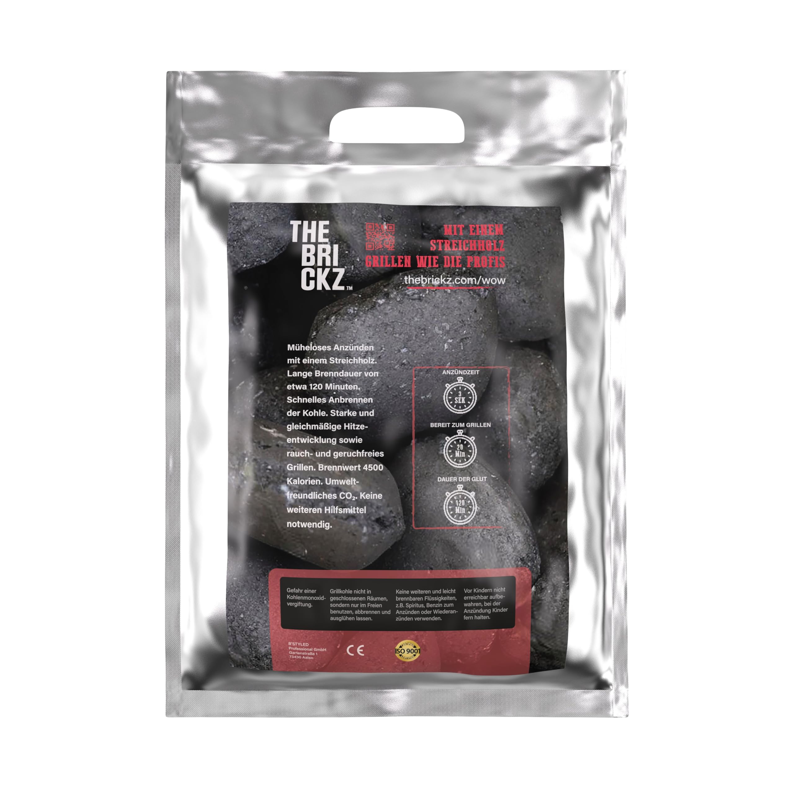 THEBRICKZ BRIQUETTES | 3 x 2 kg Briketts | für die Grillzubereitung | in 3 Sek. entflammt | Rauch- und Geruchsfrei