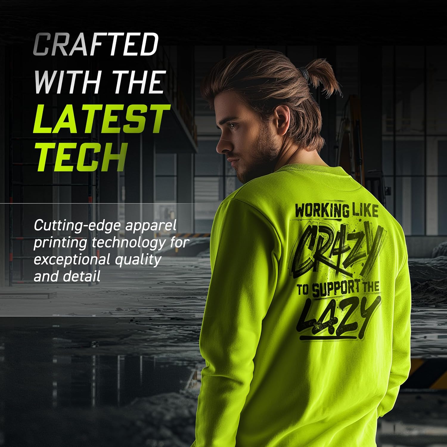 Armed American Supply Hi Vis, Hi Viz Working Like Crazy Cotton/Poly Blend Long-Sleeve Safety T-Shirt, Safety Yellow