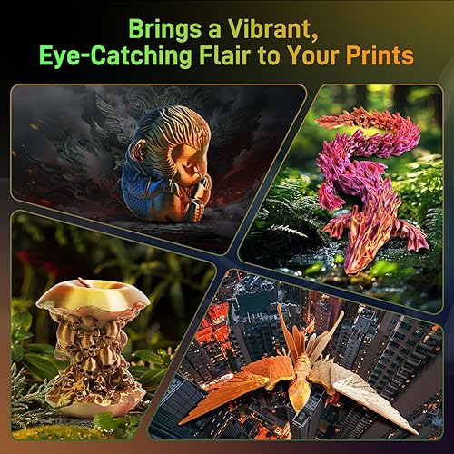 Miniatura 7 de FLASHFORGE Filamento PLA de seda tricolor de 0.069 in, coextrusión naranja, verde, azul, triple color, arco iris, acabado sedoso encantador con