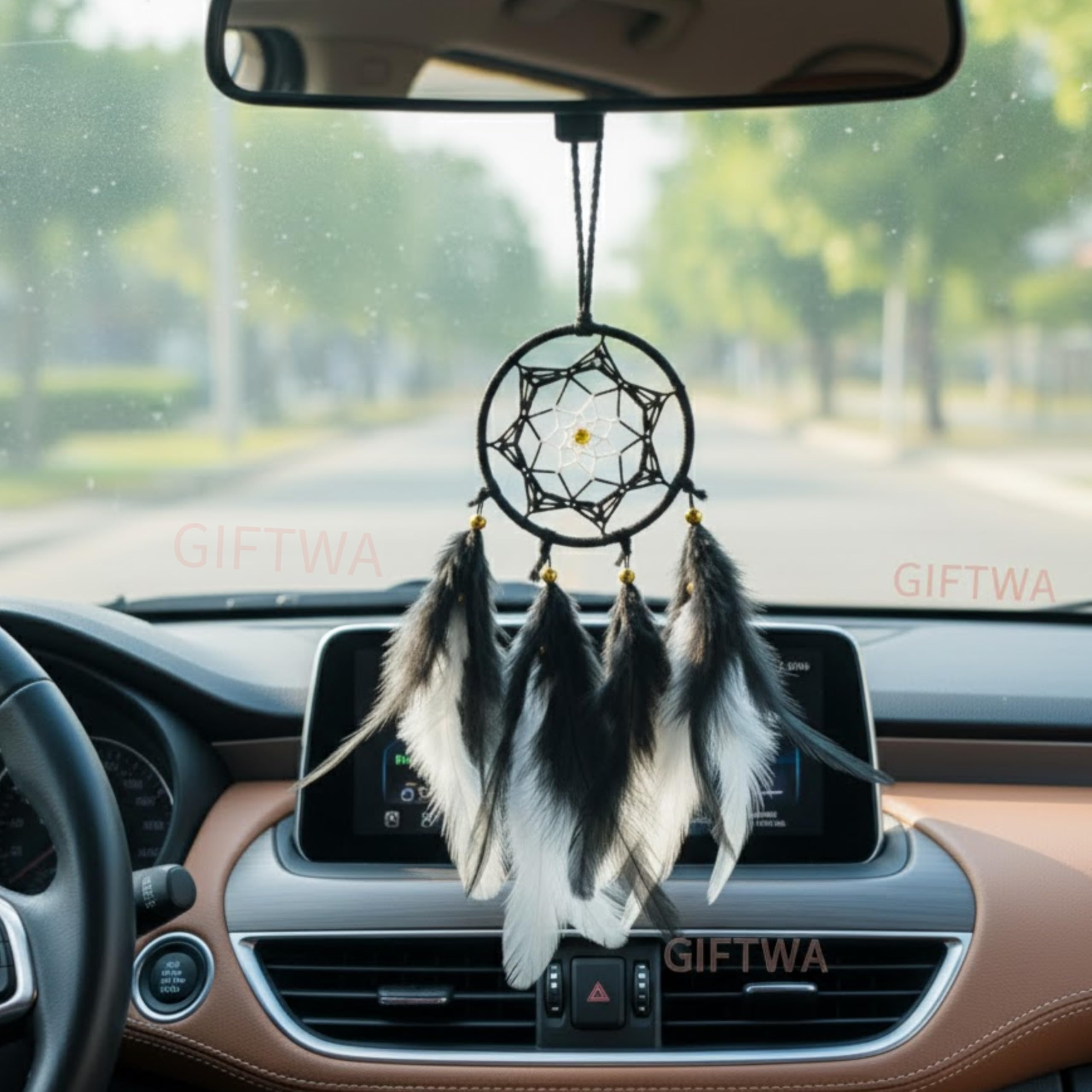 Dream Catcher for Car White Small Size | Dream Catcher for Home | Car Decoration Accessories | Hanging Ornament | White & Black Feather-image-43