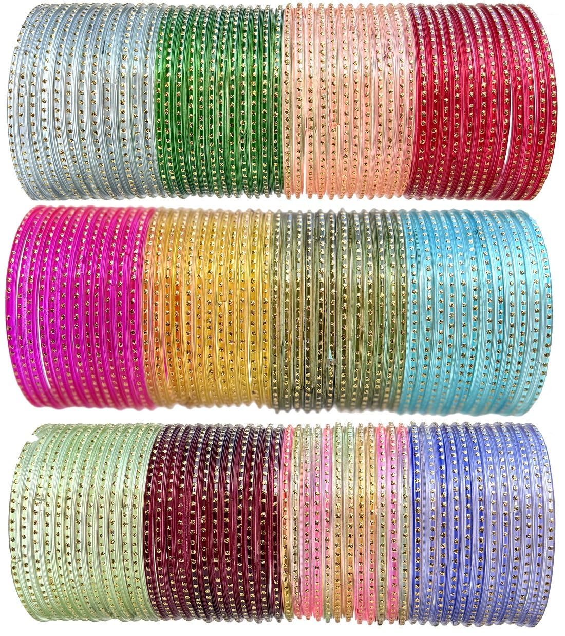 Multicolor glossy finish glass bangle/chudi set of 144 in 12 unique color for women and girls