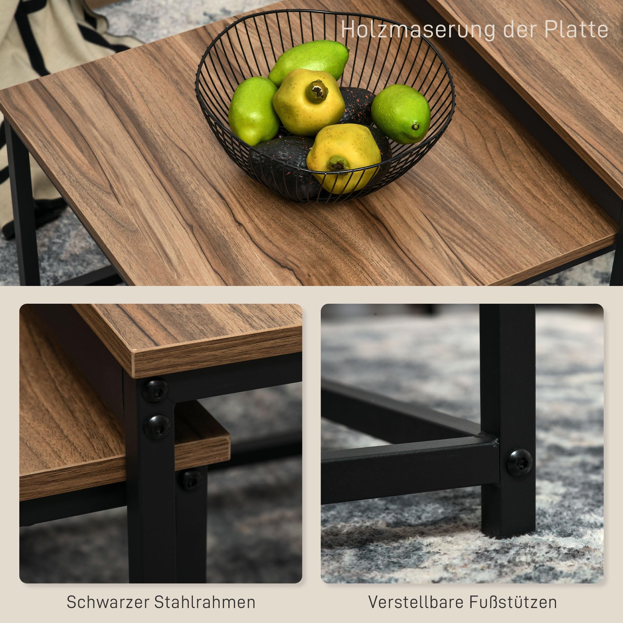 HOMCOM Stolik kawowy i pomocniczy, efekt drewna, stack, naturalny