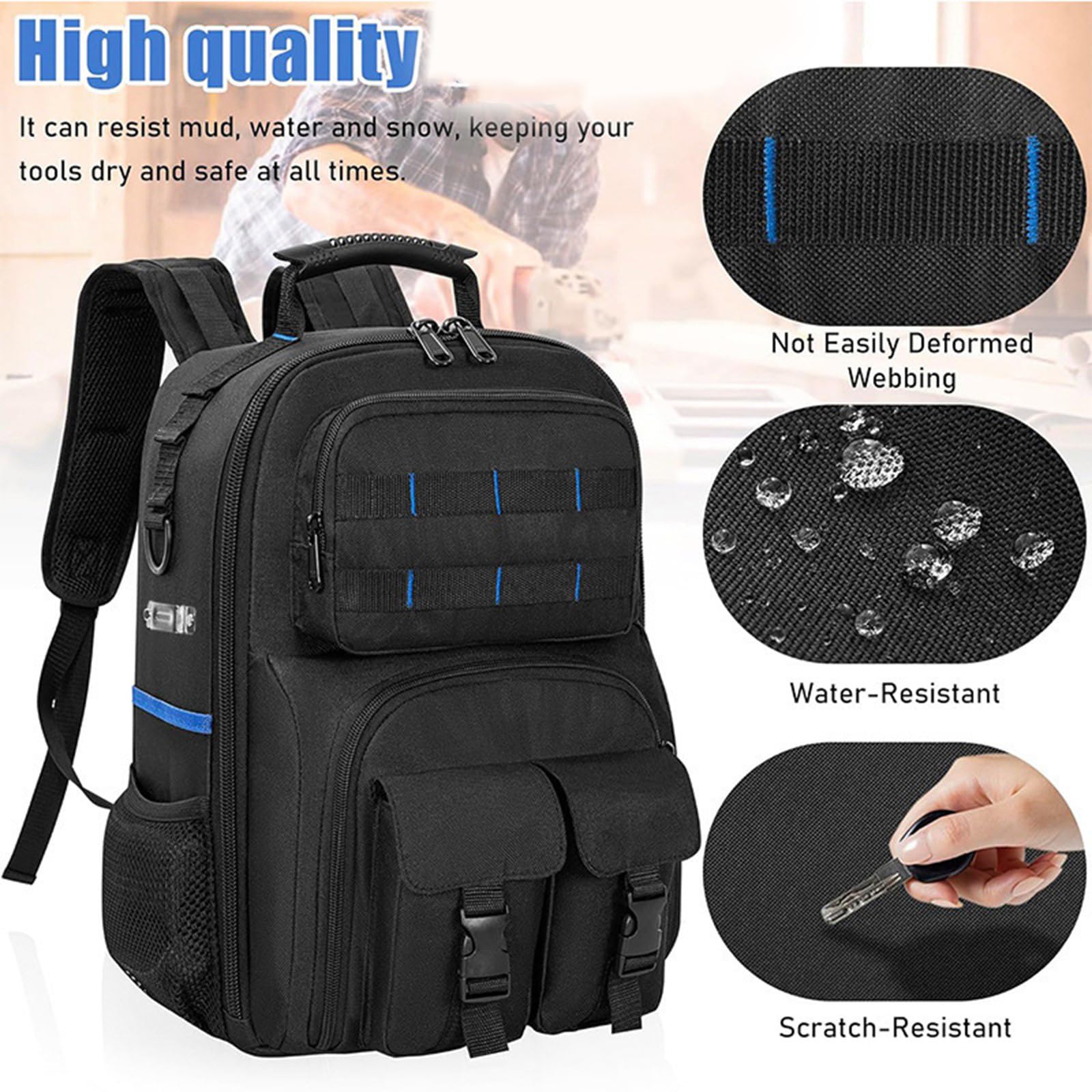 Mochila de tela Oxford, bolsa de herramientas de gran capacidad, para electricistas, fontaneros, exteriores, industriales