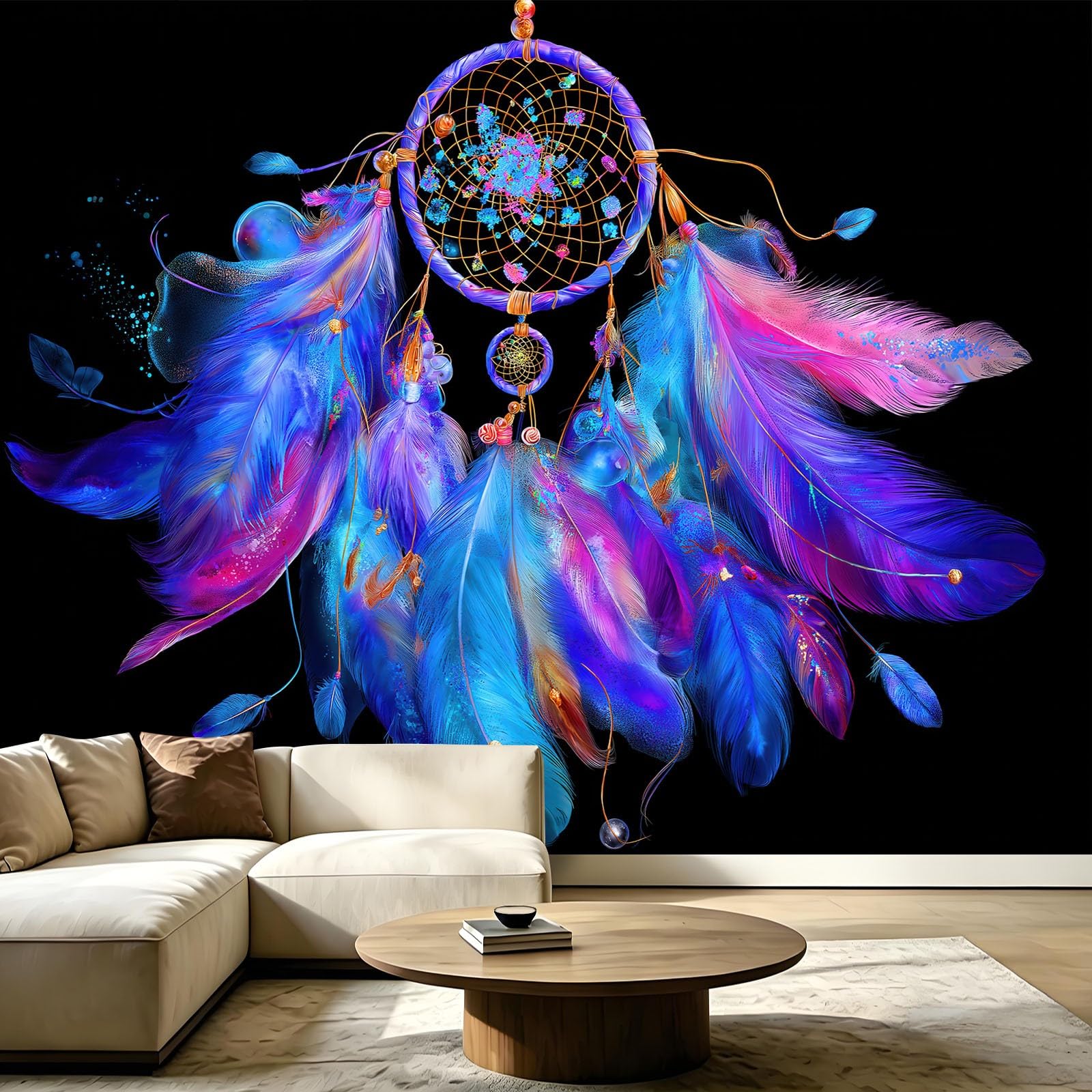 Vlies Fototapete Boho Traumfänger Federn 250 x 175 cm - Fototapete Schlafzimmer Yogaraum Mädchenzimmer Vliestapete XXL Wandtapete Motivtapeten Bildtapete