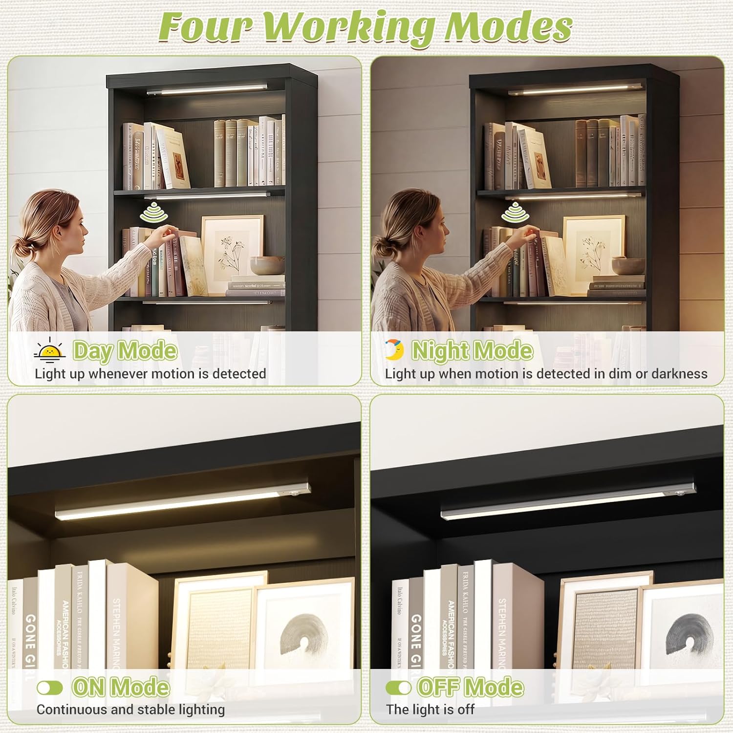 Cyclysio 80" Tall Bookshelf with Drawers and 3 Motion Sensor Lights, Farmhouse Bookcase with Adjustable Shelves, Thickened Top Panel, for Living Room & Home Office (Black)