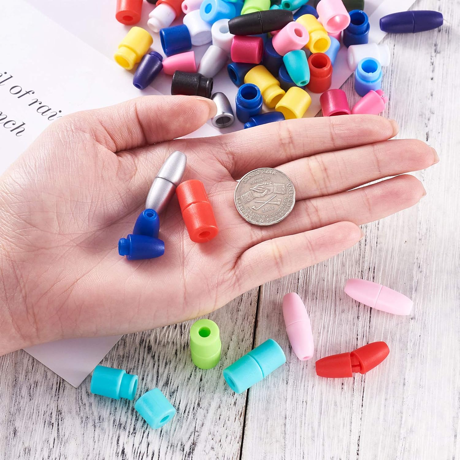 FASHEWELRY 118 Sets Breakaway Safety Clasps Plastic Pop Barrel Column Buckle Beads Connectors Mixed Colors for Necklace Bracelet Jewelry DIY Paracord Ribbon Lanyards Crafts