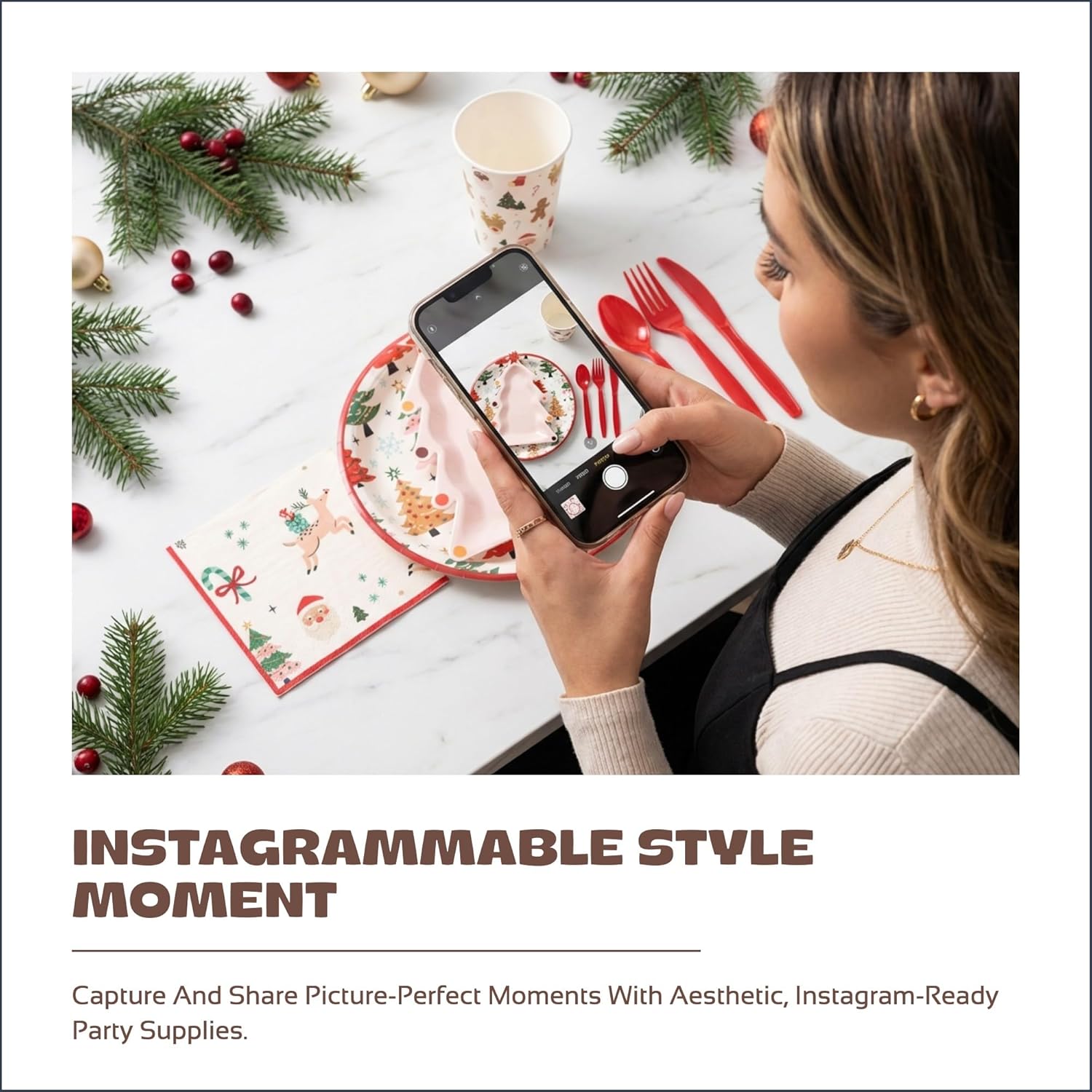 125Pcs Pink & Sage Green Woodland Tea Party Supplies - Enchanted Forest Deer Tableware Set for Girls Birthday, Baby Shower, Garden Party - Includes Whimsical Tree Plates, Napkins, Cups, Red Cutlery