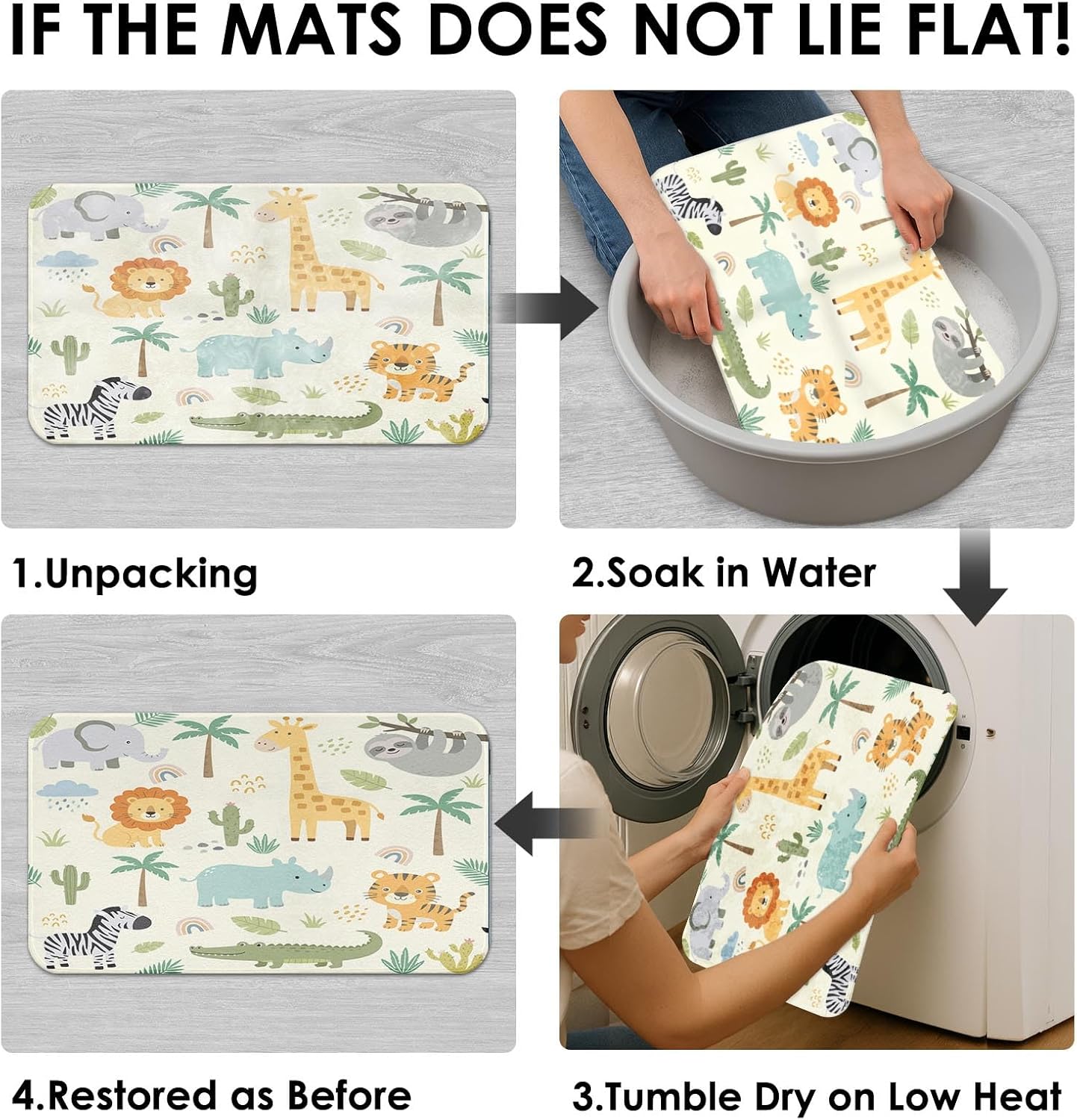 Britimes 4 Piece Shower Curtain Sets, Safari Kids Animals Cute with Non-Slip Rugs, Toilet Lid Cover and Bath Mat, for Bathroom Decor Set, 72" x 72"