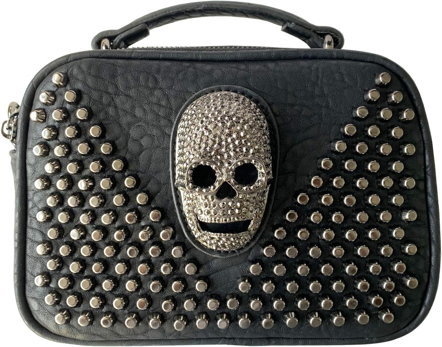 Chikencall Studded Skull Shoulder Bag for Women Small Leather Rivet Crossbody Boston Bag
