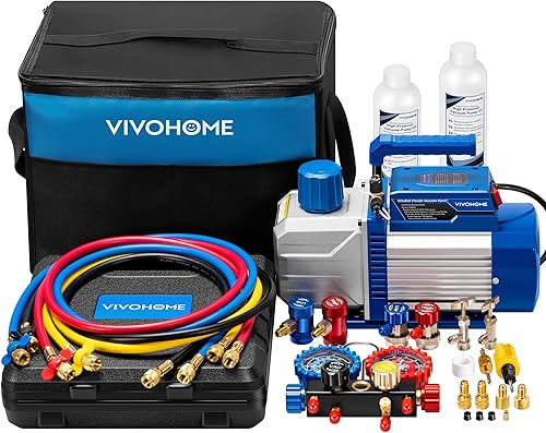 Miniatura 2 de VIVOHOME Bomba de vacío HVAC de 12 HP 5CFM y kit de medidor de CA de 4 vías y máquina de recuperación de refrigerante portátil de 1 HP de doble