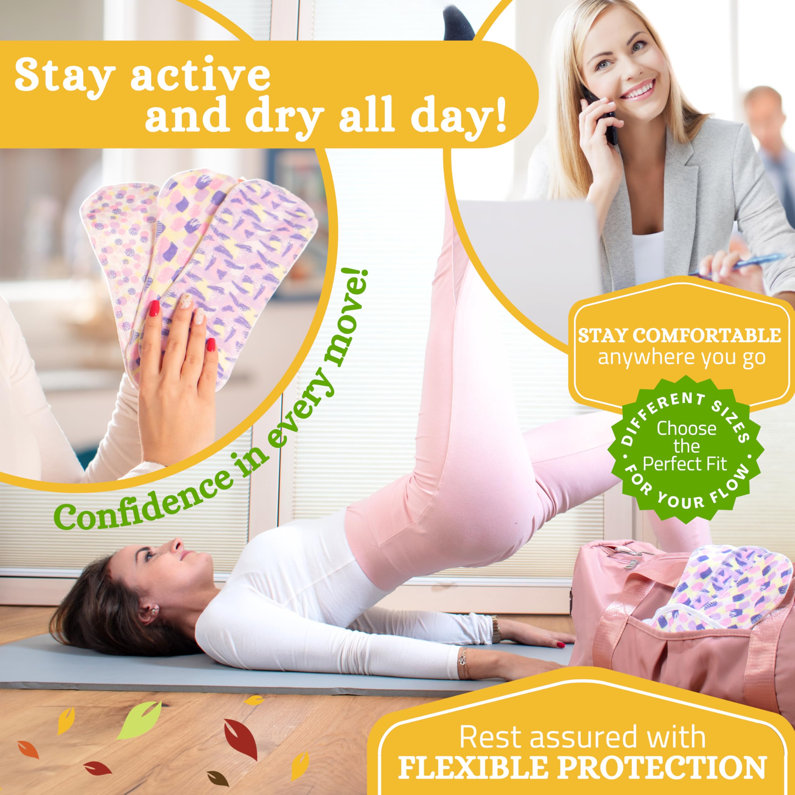 Natissy Compresas Reutilizables de Algodón Orgánico para Mujer y Adolescente, Lavables, Suaves, No Irritantes y Reutilizables - Pack 6 Tallas S+M - Made in EU