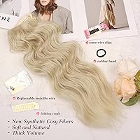 Vista 2 de MORICA Extensiones de cabello con alambre invisible, 20 pulgadas, rubio, largo, ondulado, sintético, con alambre transparente, tamaño ajustable, 4