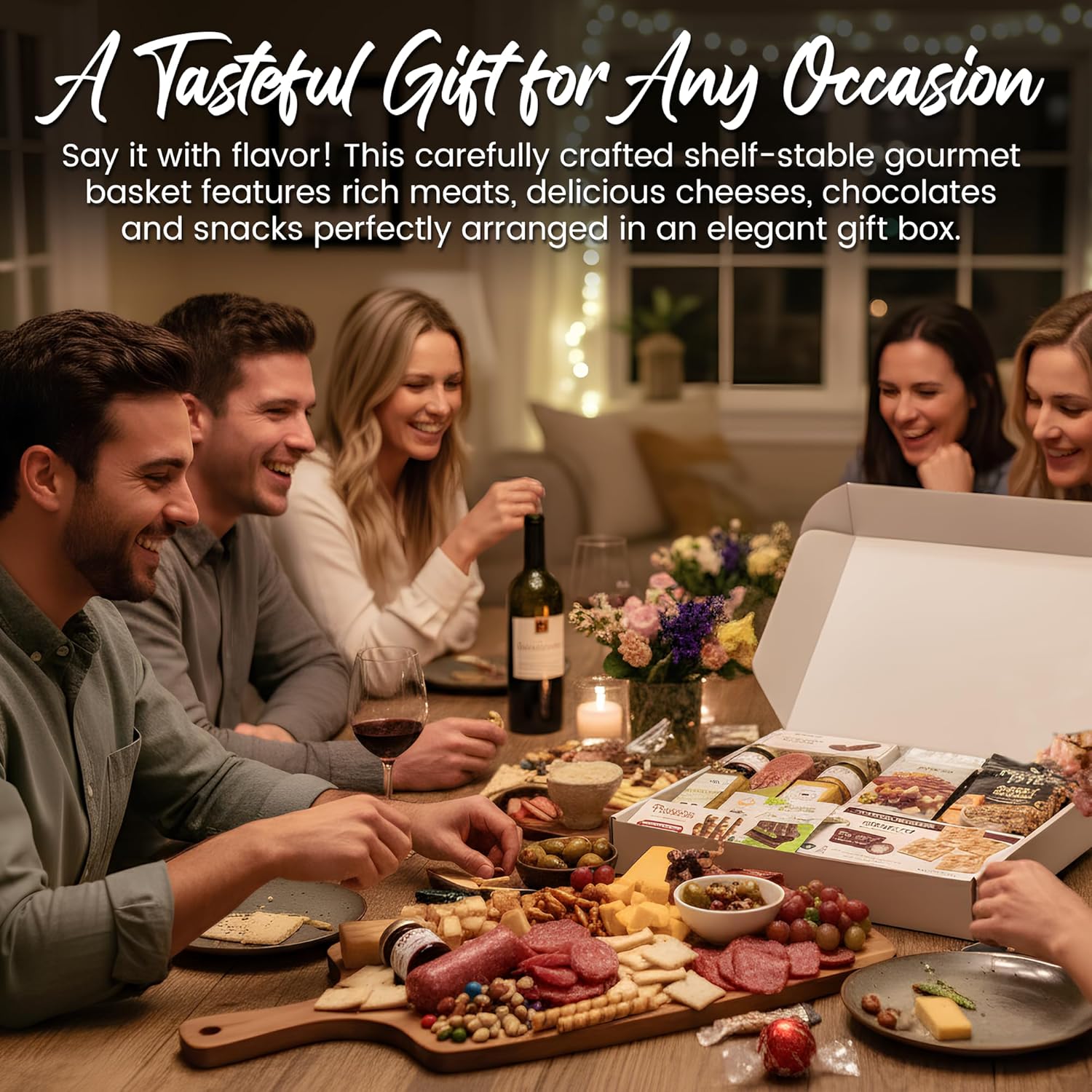 Deluxe Meat and Cheese Gift Basket - Gourmet Charcuterie Assortment Charcuterie Food Items with Imported Chocolates Lindt, Ghirardelli, and Dubai Chocolate, Food Gifts for Men, Tailgating, Business, Care Packages, Holiday Special, and Christmas Gifts - 19 item Bundle