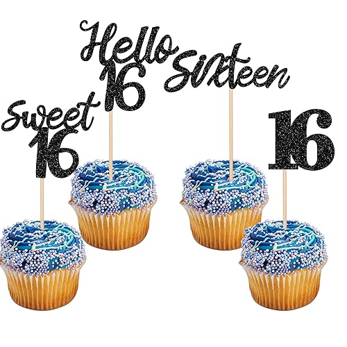 Miniatura 87 de 24 piezas de decoraciones oficiales para cupcakes de cumpleaños número 13 Hello 13 Thirteen Cupcake Picks 13th Birthday Cake Decor Supplies Black