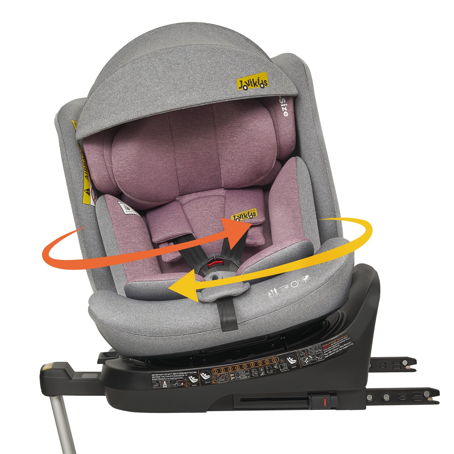 Jovikids 360° Drehbar Kindersitz mit ISOFIX, i-Size 40-150cm(ab Geburt -12 Jahre) Baby Autositz Reboarder mit Liegefunktion & Abnehmbar Vordach, ECE R129 (Rosa)