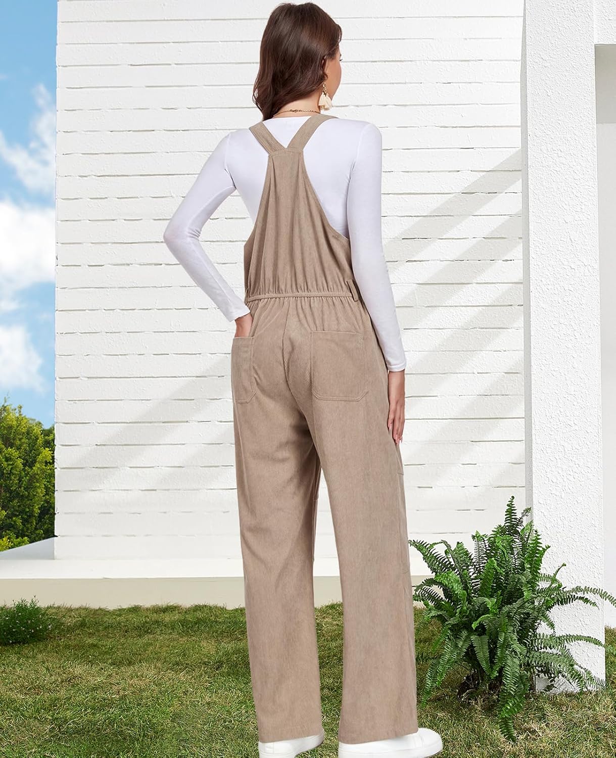 HOTIAN Womens Corduroy Overalls Plus Sizes Winter Fall Loose Sleeveless Adjustable Strap Jumpsuits with Pockets - Image 2