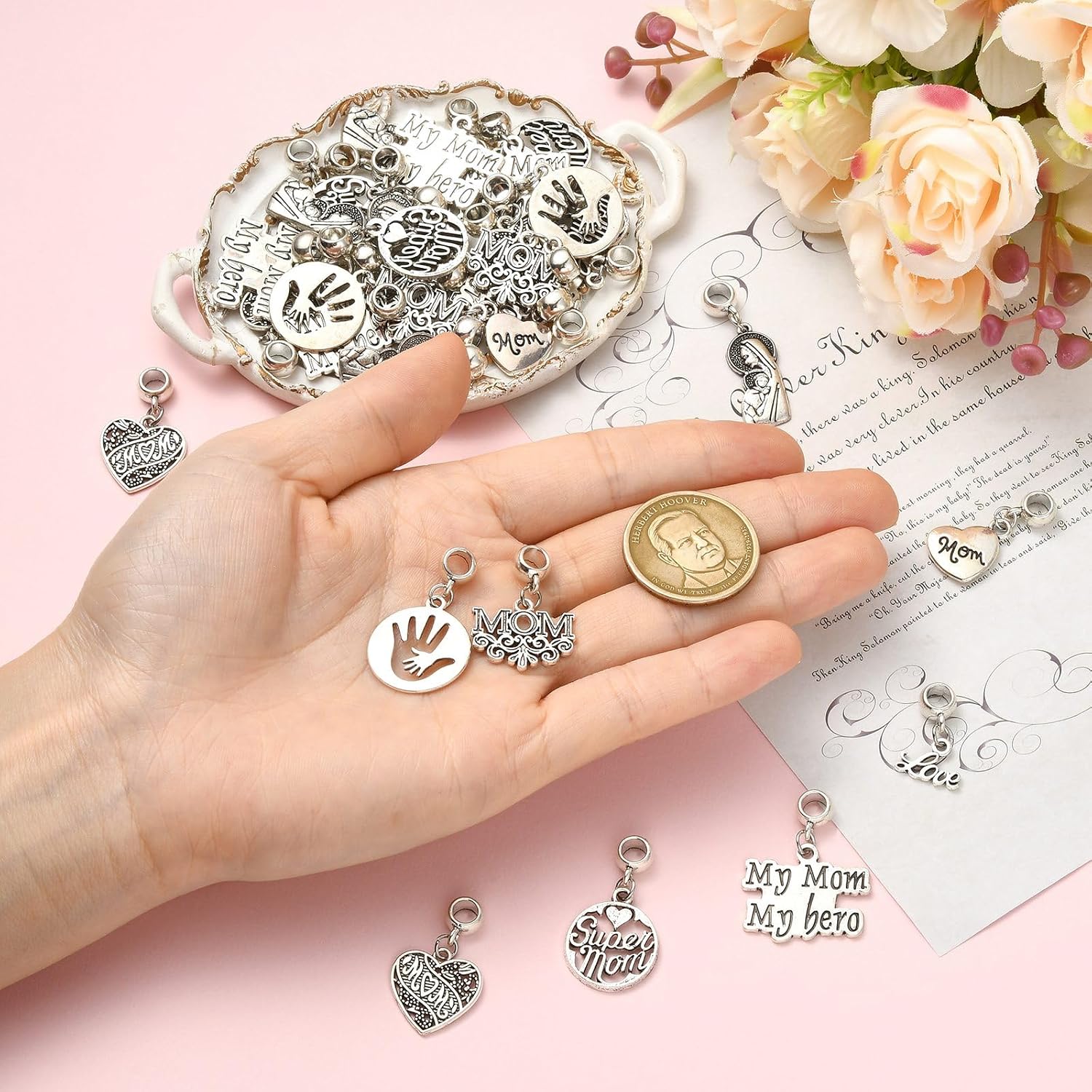 Ipotkitt Assorted Tibetan Style Alloy Charms Antique Silver Jewelry Making Metal Charms for Bracelet Necklace DIY Earrings Crafts