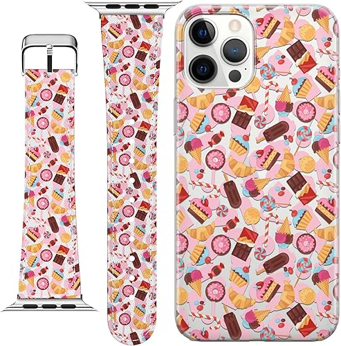 Miniatura 2 de Correa de muñeca compatible con Apple Watch Series 7654321SE y funda de teléfono a juego con correa de cupcakes de 38-40-41-42-1.732-1.772 in s