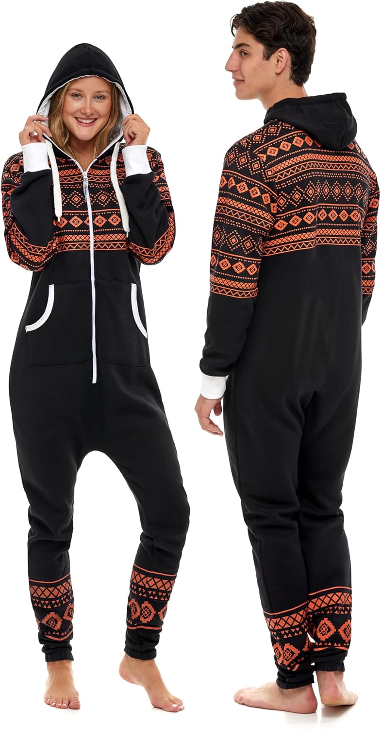 Skylinewears Unisex Adult Fleece Hooded Onesie – Zip Up One Piece Pajama Jumpsuit Sleepwear & Loungewear