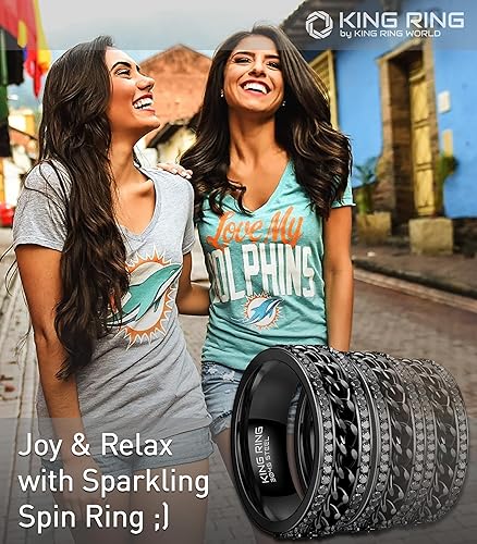 Miniatura 5 de King Ring 7mm Sparkling Fidget Ring Super Shining Spinner Stainless Steel Ring with Glass Stones, Fidget Ring Women, Men Rings, Womens Rings, Ver2