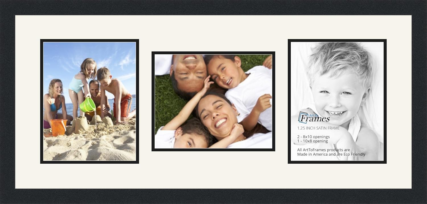 ArtToFrames Collage Photo Frame Double Mat with 3-8x10 Openings and Satin Black Frame