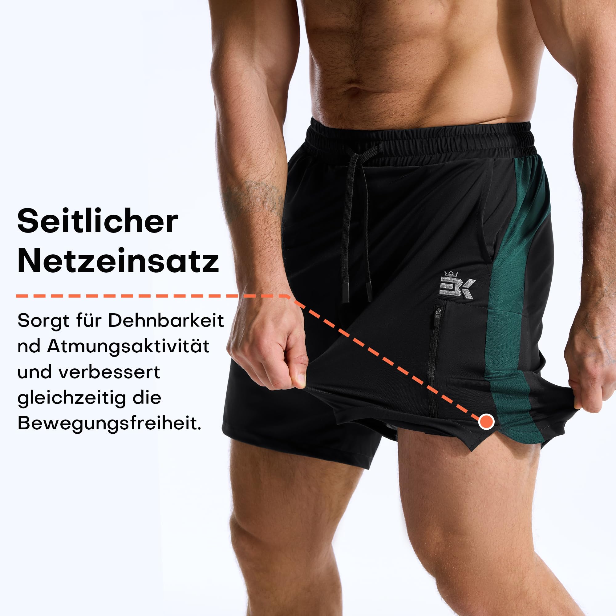 BROKIG Leichte Sporthose Herren Kurz, Schnell Trocknend Laufhose Herren Kurz Workout Gym Shorts mit Reißverschlusstasche