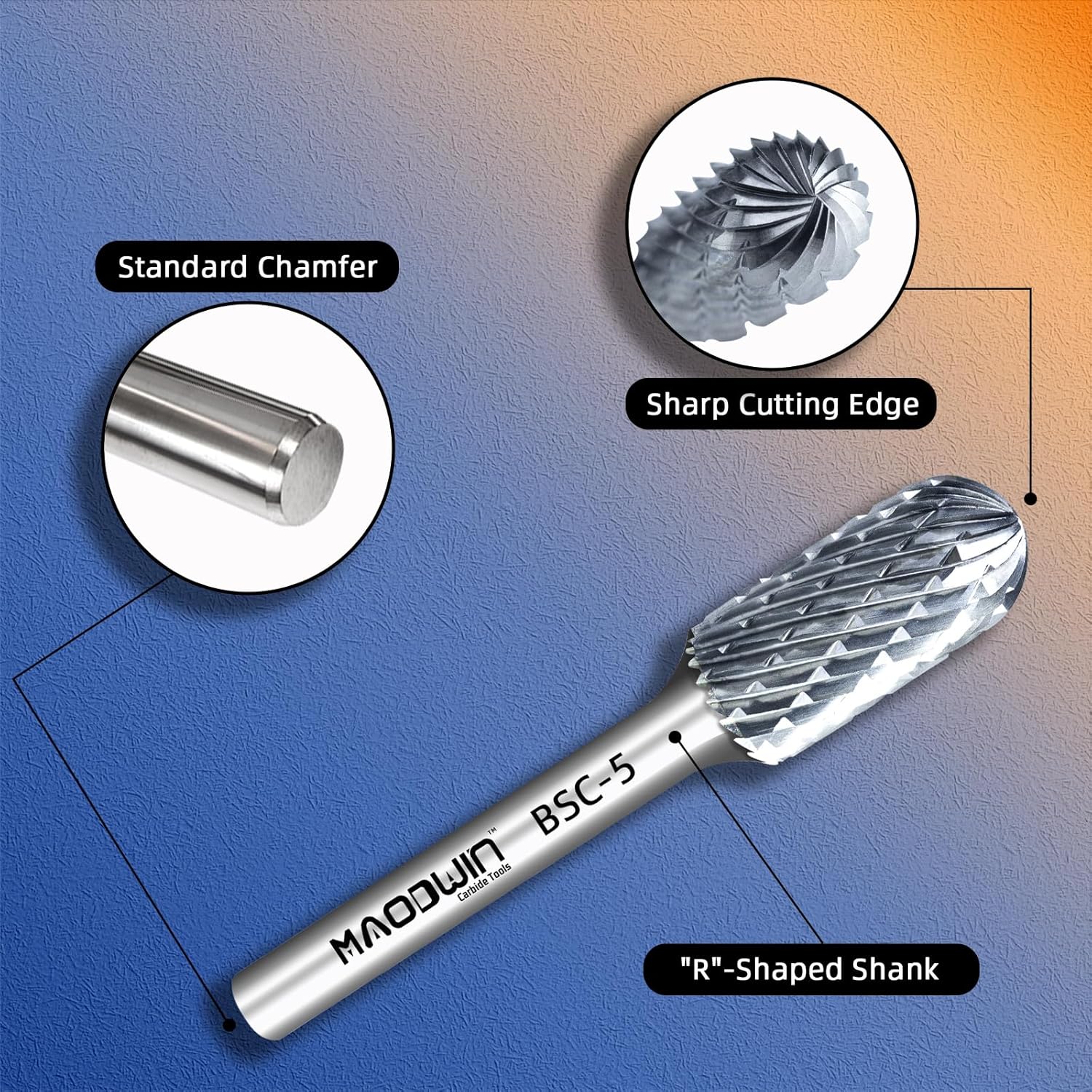 SC-5 Cylindrical with Radius End Double Cut Tungsten Carbide Rotary Files 1/4'' Shank 1/2" Cutting Diameter 1" Cutting Length Deburring Cutters for Wood Grinding & Deep Groove Machining