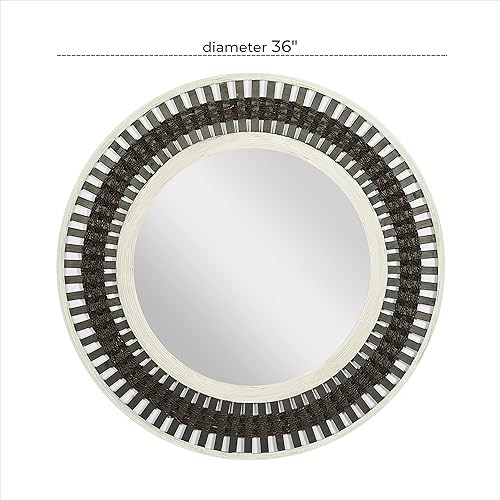 Miniatura 3 de Deco 79 Espejo de pared de madera tejido intrincadamente hecho a mano, 36 x 1 x 36 pulgadas, marrón