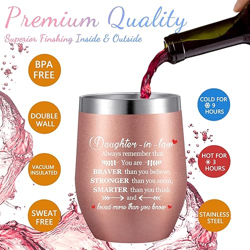 Miniatura 6 de Mimorou 2 piezas de regalo de nuera de madre regalo de Navidad para mujeres Always Remember You Are Braver Than Believe - Vaso de vino inspirador de