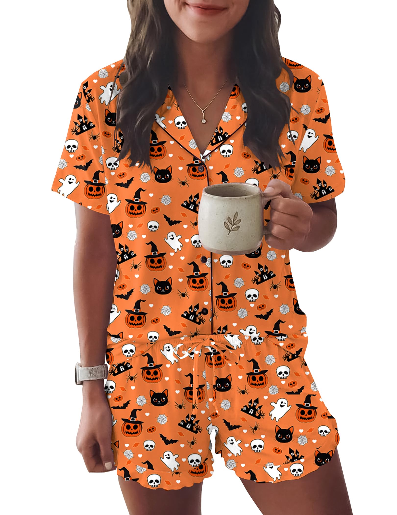 Ekouaer Womens Pajama Sets Button Down Cute Ruffled Pjs Set Sleepwear