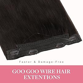 GOO GOO Wire Hair Extensions Human Hair, 2A Light Brown Natural 16inch 95g, Invisible Wire Hair Extensions with Transparent, Seamless Fish Line Hairpiece