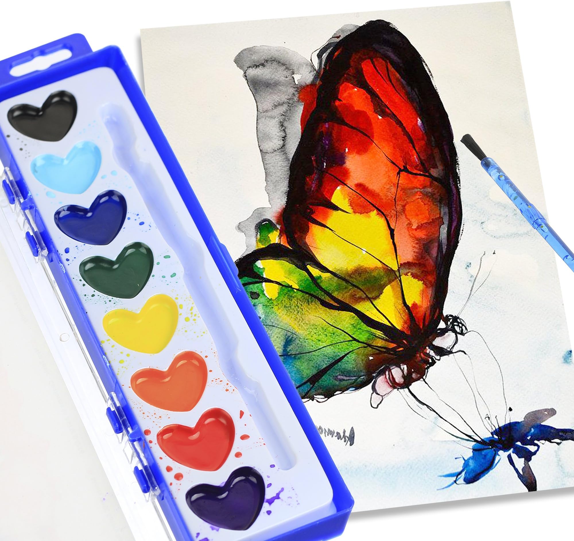 38 Bulk Water Color Paints Jumbo Pack - 24 Sets and 14 Refills - Heart Shaped - Washable