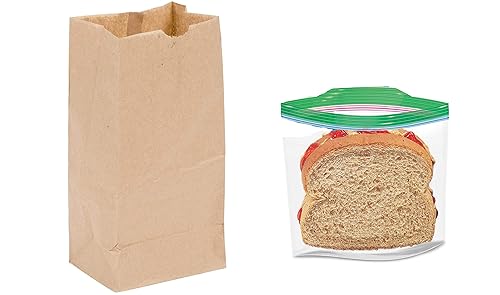 Bolsas marrones de 4 libras con bolsas de sándwich de plástico (50 juegos)