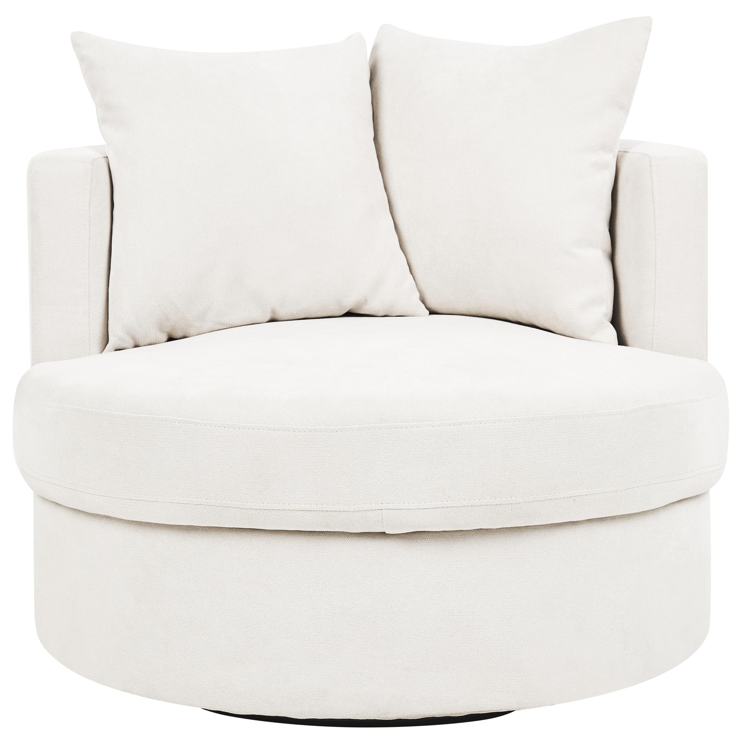Sessel Stoff beige rund mit Drehfuntion 2 Kissen Metallgestell modern Dalby